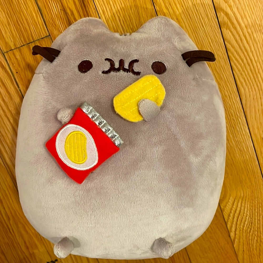 Pusheen NWOT stuffed cat eating potato chips